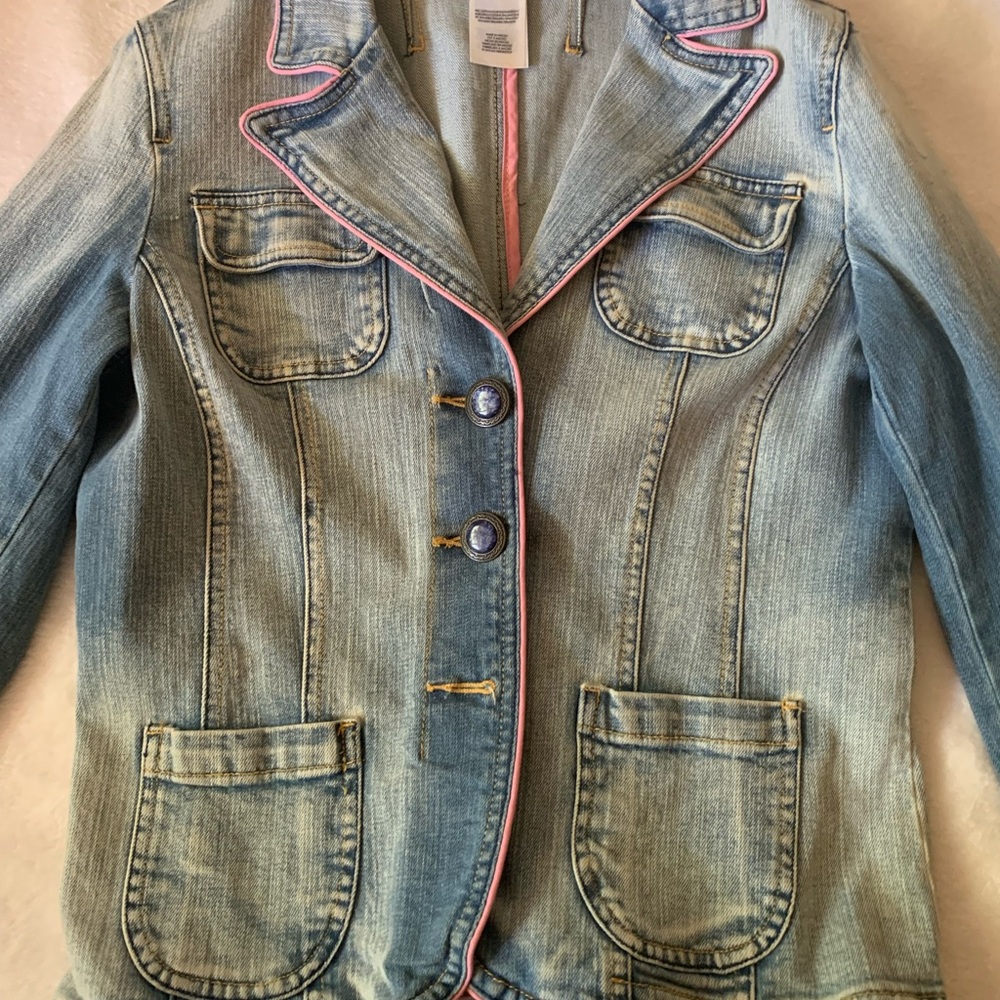 Denim Jacket with Pink Trim